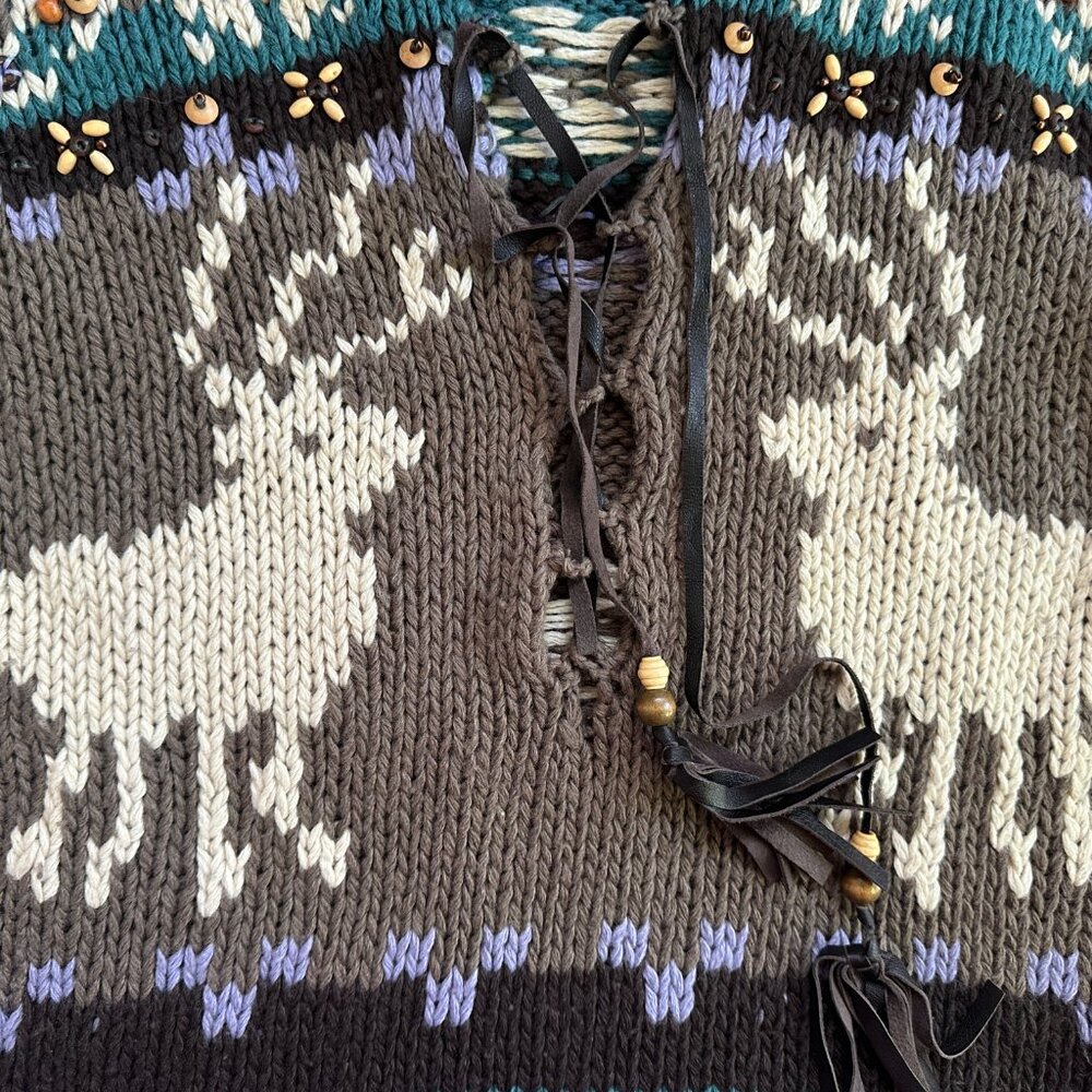 LaROK Woodsman Beaded Lace Up Reindeer Wool Sweater aso Jessica Simpson S - Picture 12 of 16